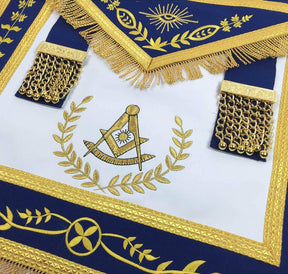 Past Master Blue Lodge Apron - White & Royal Blue - Bricks Masons