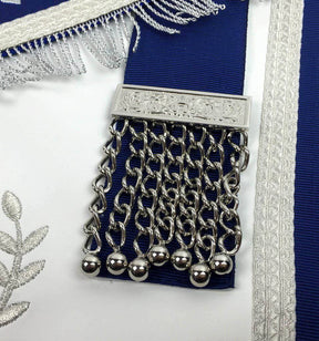 Past Master Blue Lodge Apron - White & Royal Blue with Silver Embroidery - Bricks Masons