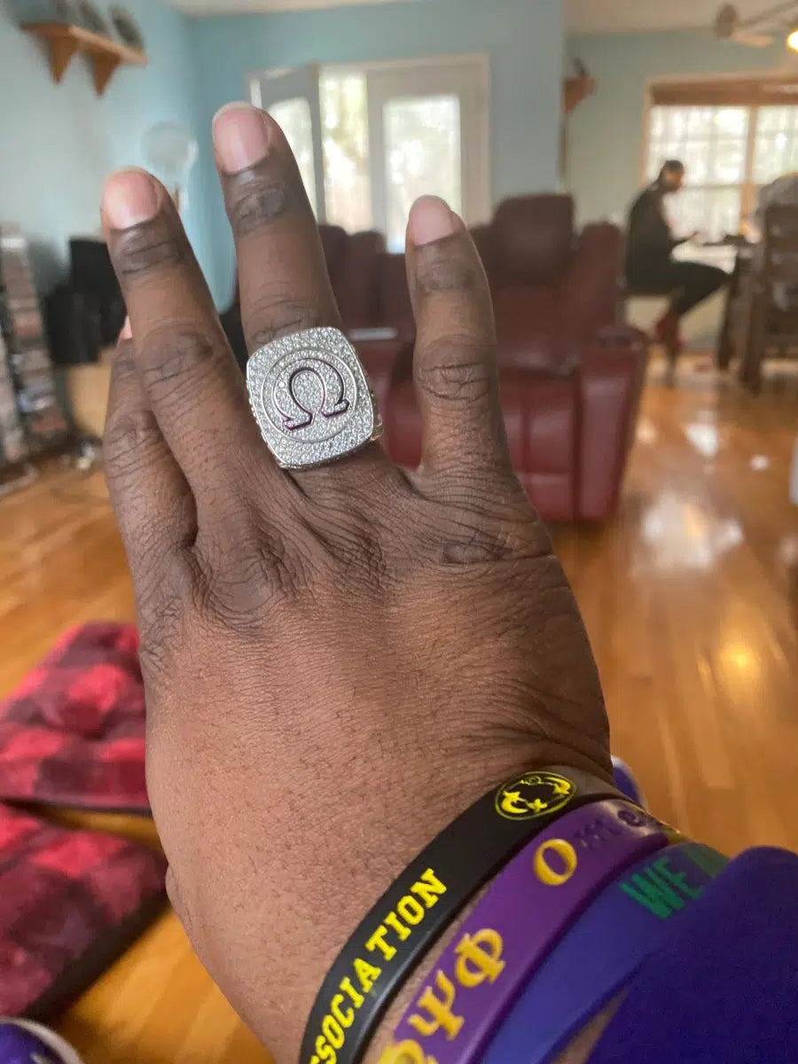 Master Mason Blue Lodge Ring - Prince Hall Gold Face With Rhinestones - Bricks Masons