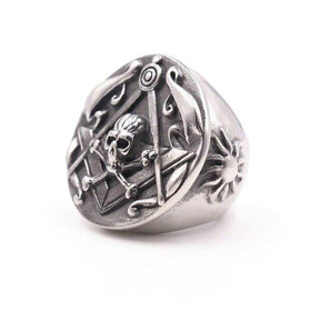 Widows Sons Ring - Skull Cross Bones and Compass with Golden Motif