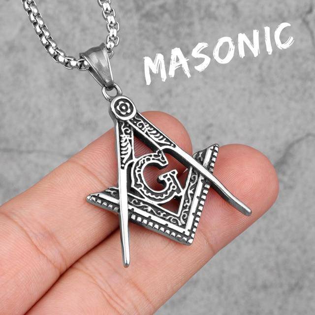 Master Mason Blue Lodge Necklace - Square and Compass G Stainless Steel