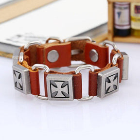 Knights Templar Commandery Bracelet - Cross Leather (Black/Brown)