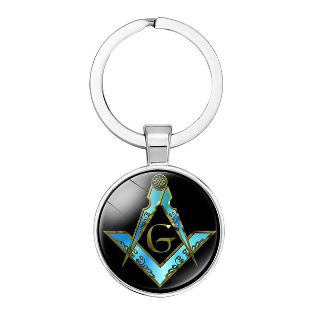 Master Mason Blue Lodge Keychain - Square and Compass G Sign Glass - Bricks Masons