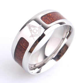 Master Mason Blue Lodge Ring - Wood Texture Stainless Steel