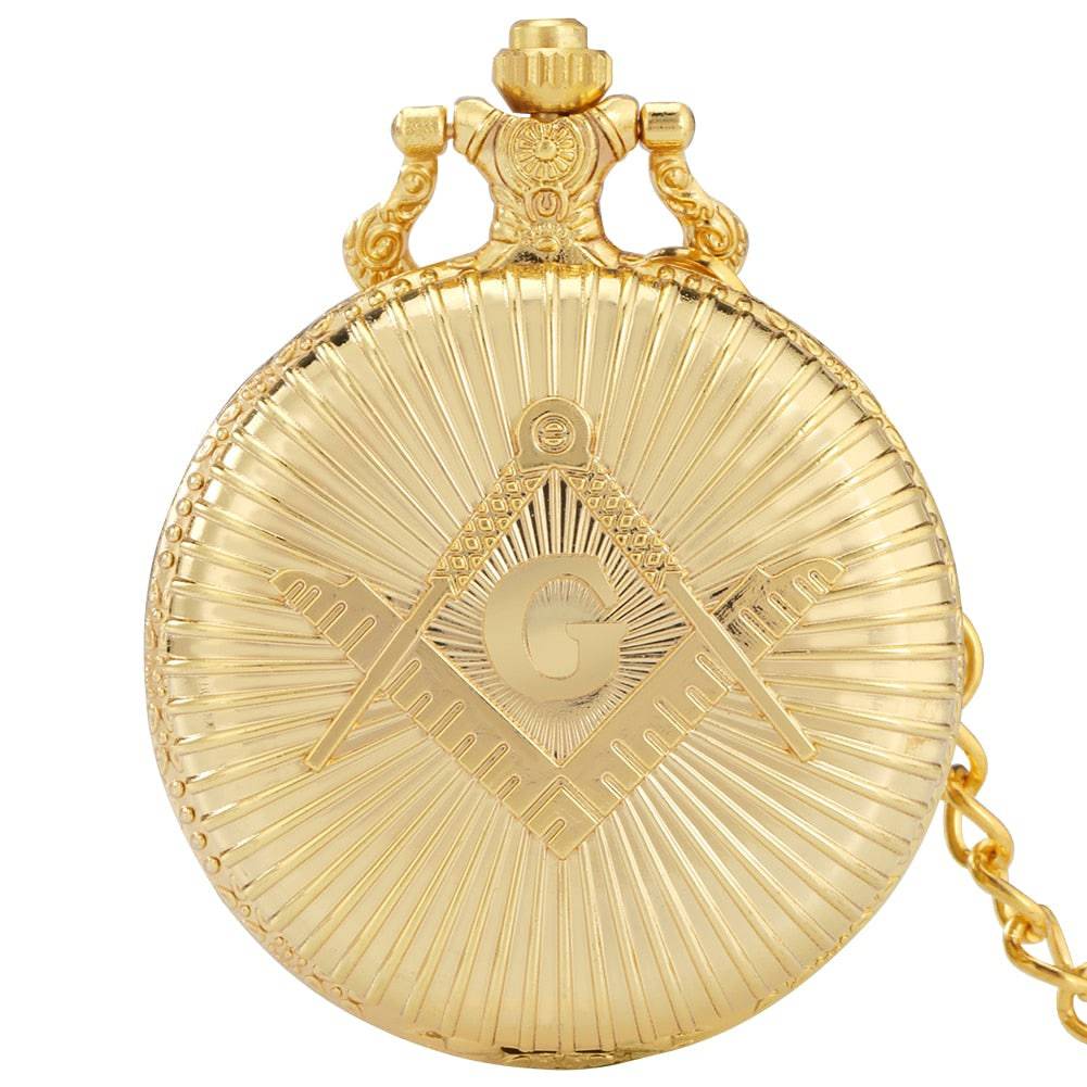 Master Mason Blue Lodge Pocket Watch - Square and Compass G Necklace (Golden & Bronze)