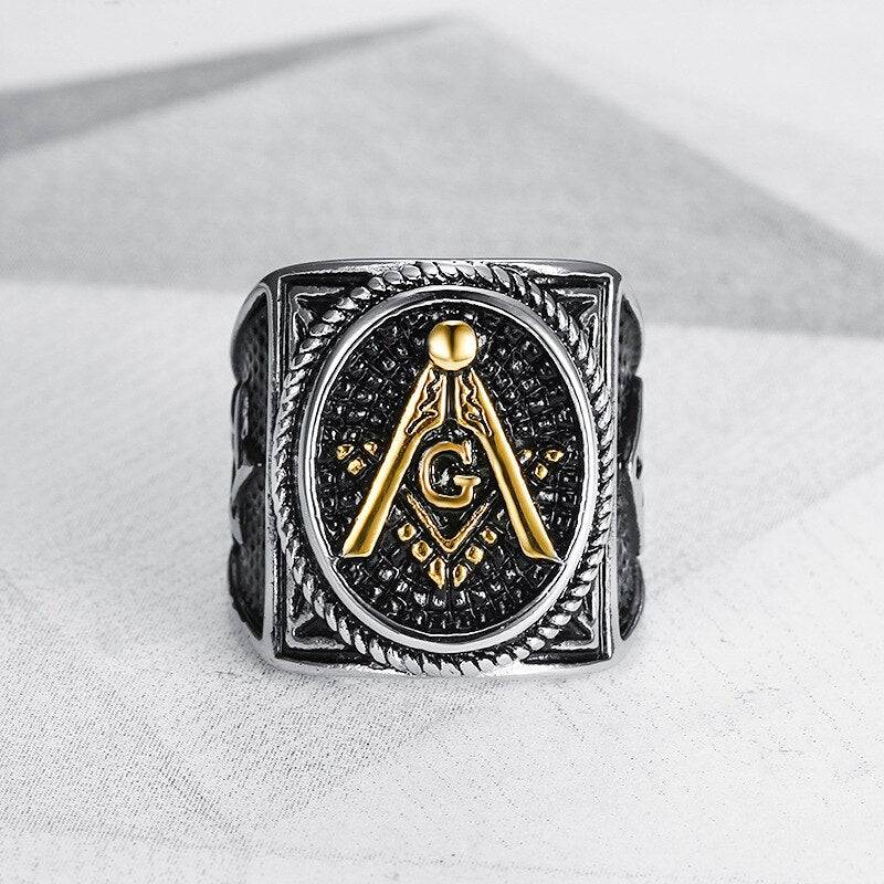 Master Mason Blue Lodge Ring - Square & Compass G Silver Stainless Steel