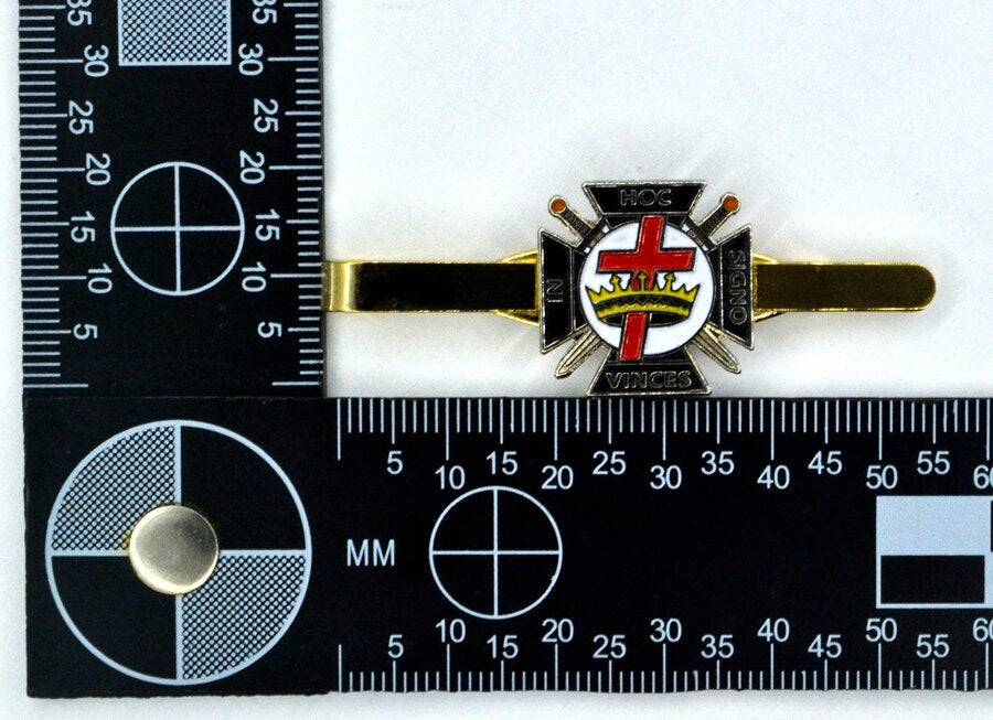 Knights Templar Commandery Tie Bar - Classic Cross Crown Gold