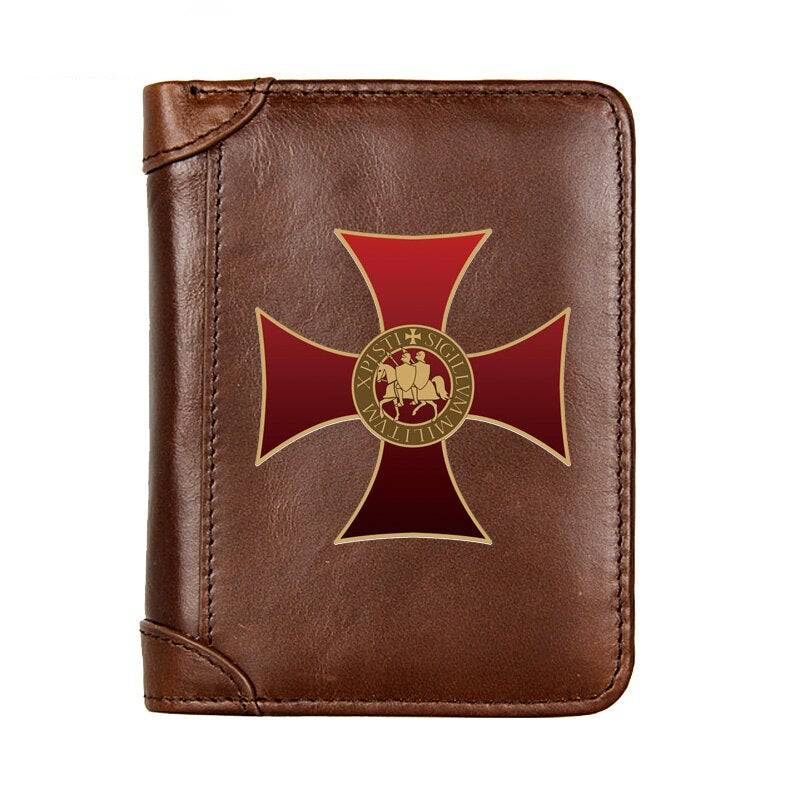 Knights Templar Commandery Wallet - Genuine Leather Red Cross (Black/Brown/Coffee)