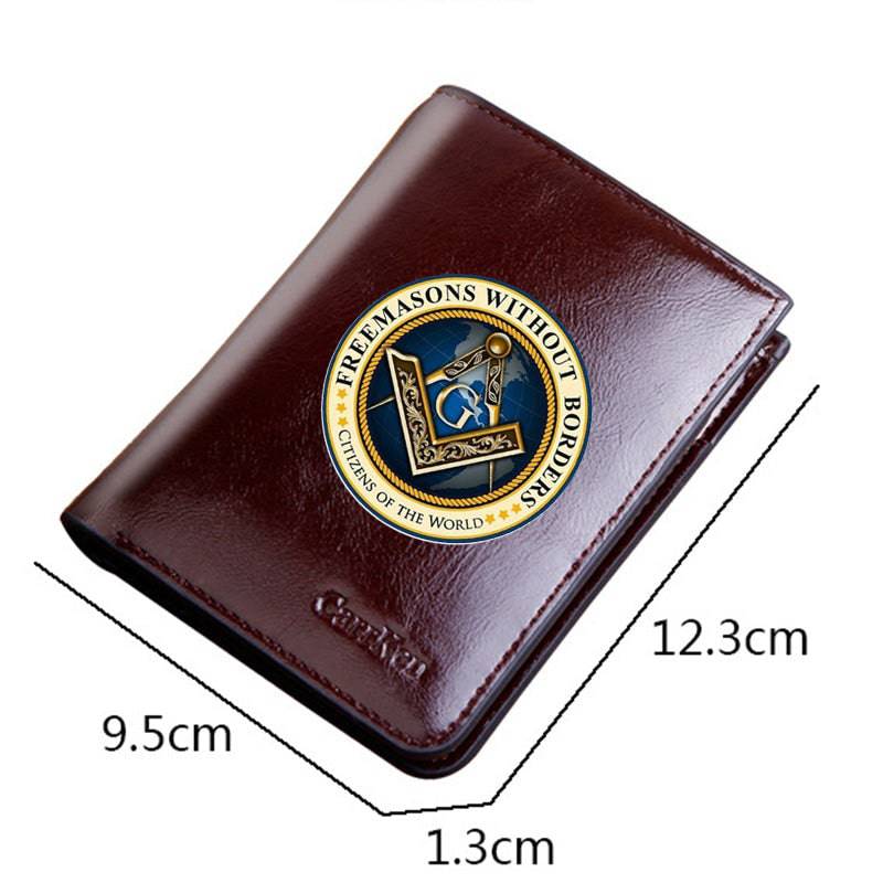 Master Mason Blue Lodge Wallet - Freemasons Without Borders Genuine Leather Black/Coffee