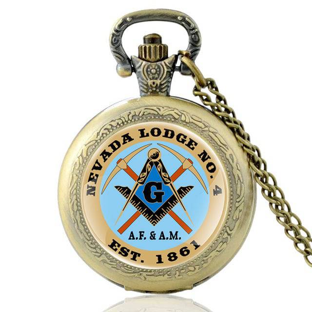 Master Mason Blue Lodge Pocket Watch - Nevada Lodge No 4 EST. 1861 Black/Bronze/Silver