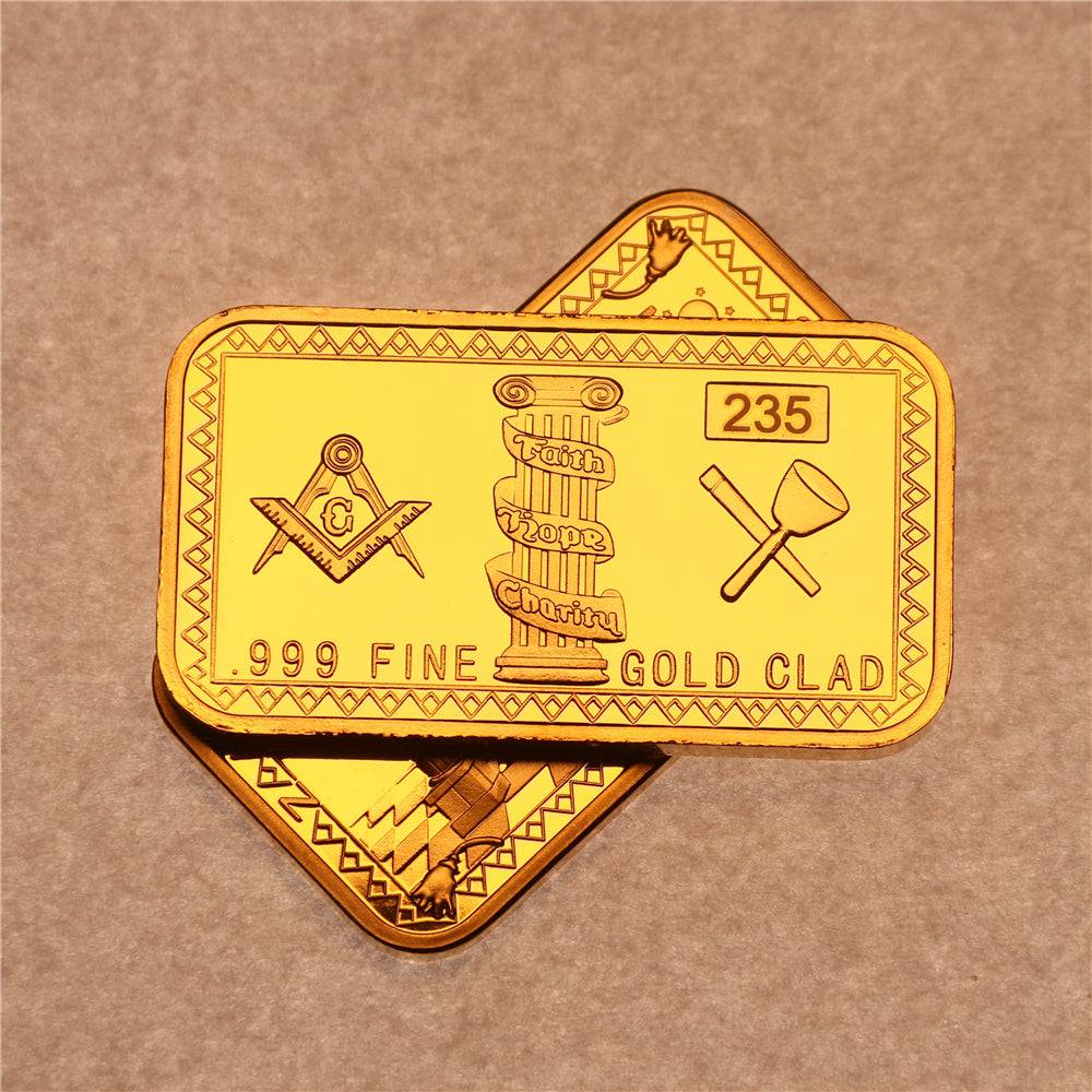 Master Mason Blue Lodge Commemorative Bar - Golden Bar 999 Fine Gold Clad