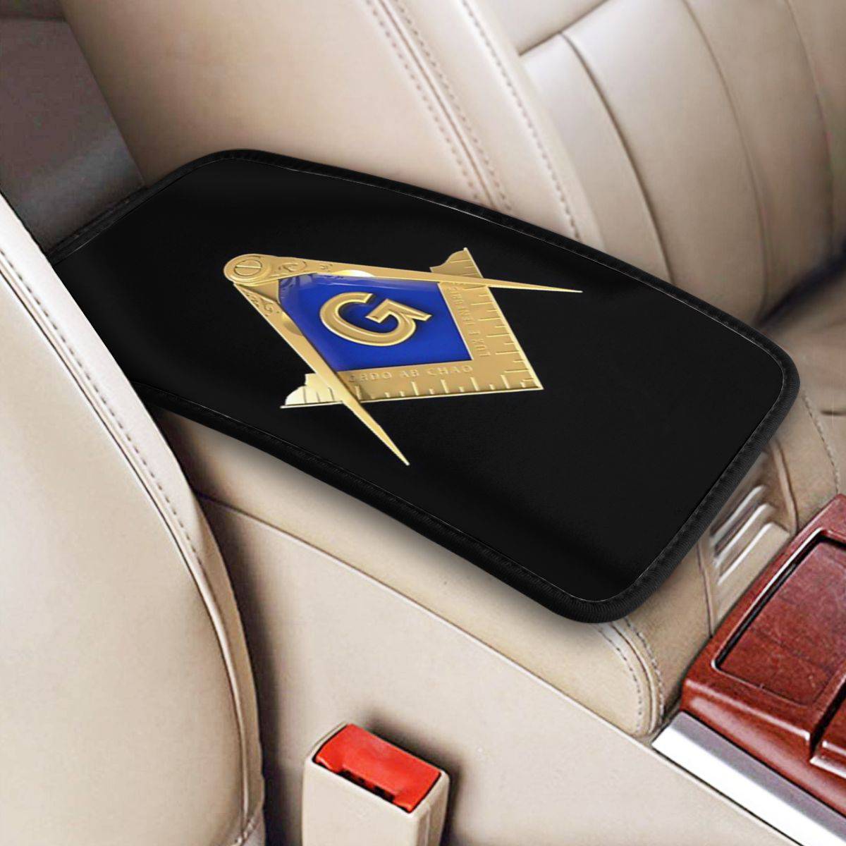 Master Mason Blue Lodge Car Armrest - Golden Square and Compass G