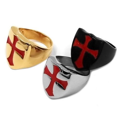 Knights Templar Commandery Ring - Armor Shield Red Cross (Black/Gold/Silver)