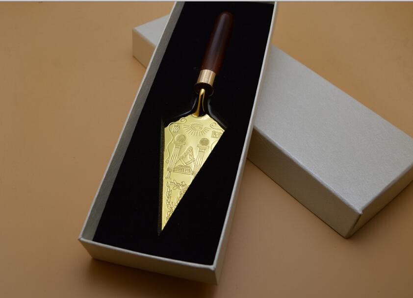 Master Mason Blue Lodge Trowel - Golden with Personalized Engraving - Bricks Masons