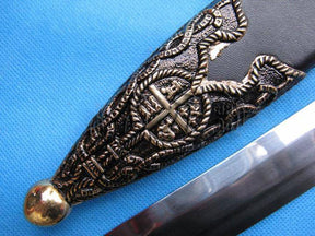 Knights Templar Commandery Sword - Mio Cid Anointed Golden Scabbard Totem Engraving 49"