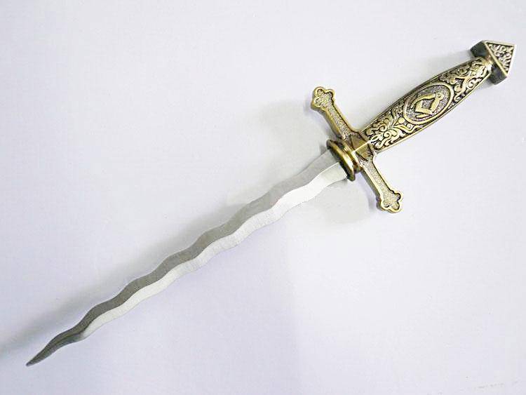 Fellowcraft Blue Lodge Dagger - Square Compass Brass Sword Knife Snake Flaming Blade / Black Scabbard 15.5"