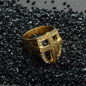 Knights Templar Commandery Ring - Golden Zirconia Armor