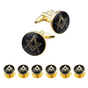 Master Mason Blue Lodge Tuxedo Stud - Black Enamel 6 Studs Set