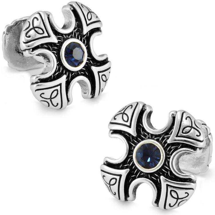 Knights Templar Commandery Cufflink - Electroplated Blue Rhinestone Cross