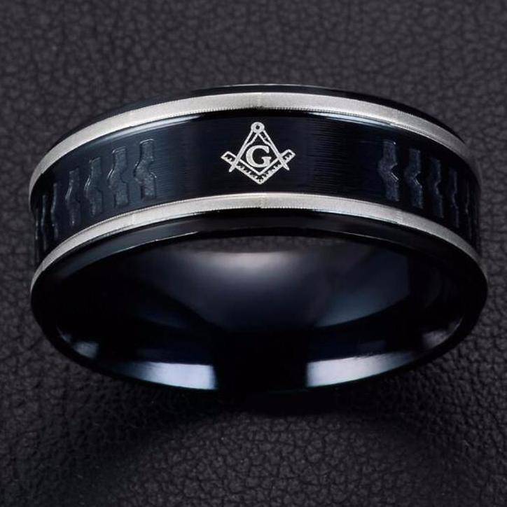 Master Mason Blue Lodge Ring - Navy Grey Stainless Steel