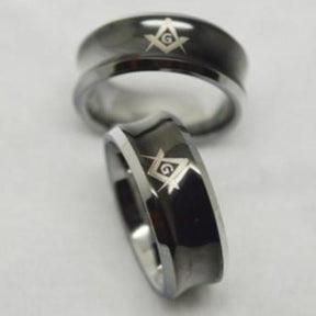 Master Mason Blue Lodge Ring - Black Concave Tungsten Personalizable