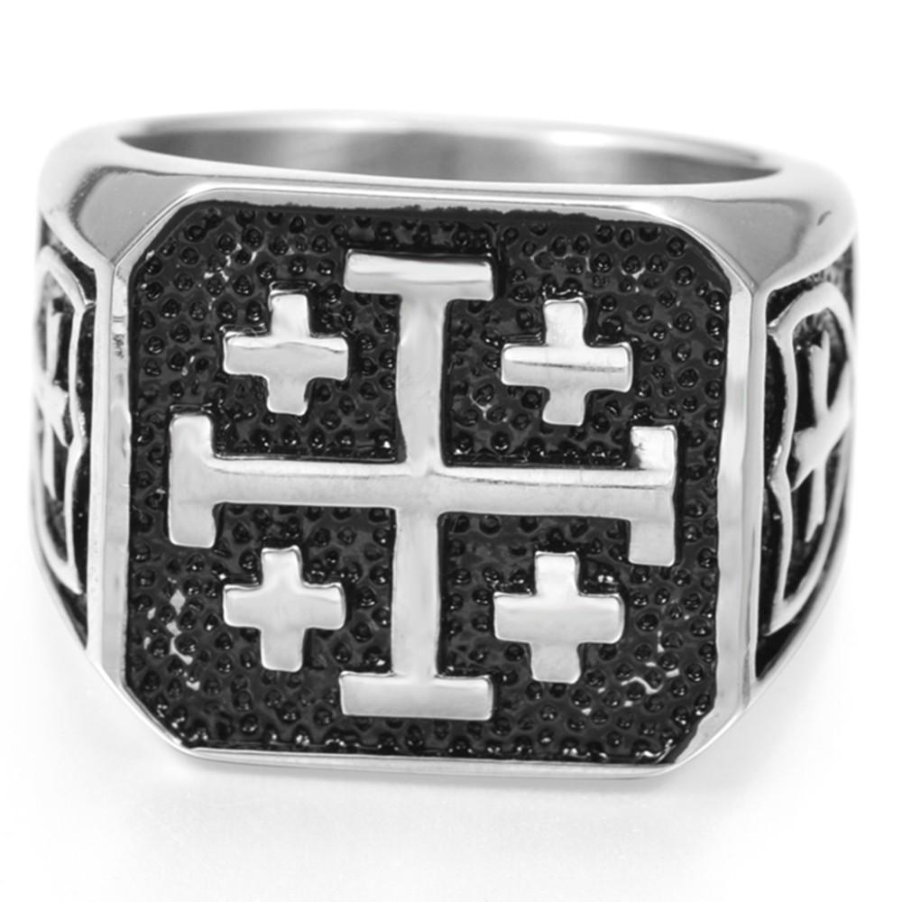 Knights Templar Commandery Ring - Jerusalem Cross Silver Color