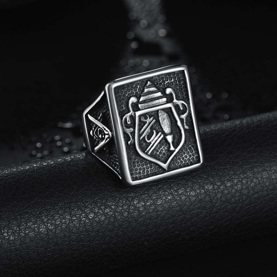 Master Mason Blue Lodge Ring - Silver Titanium Steel