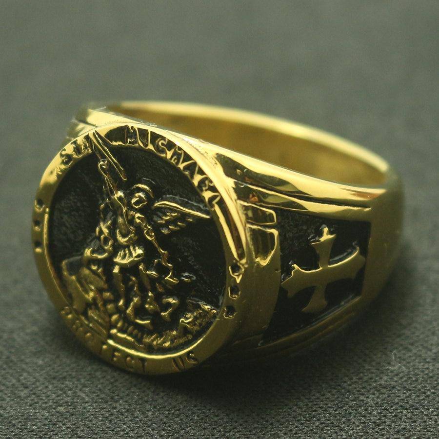 Knights Templar Commandery Ring - St. Michael Protect Us Golden