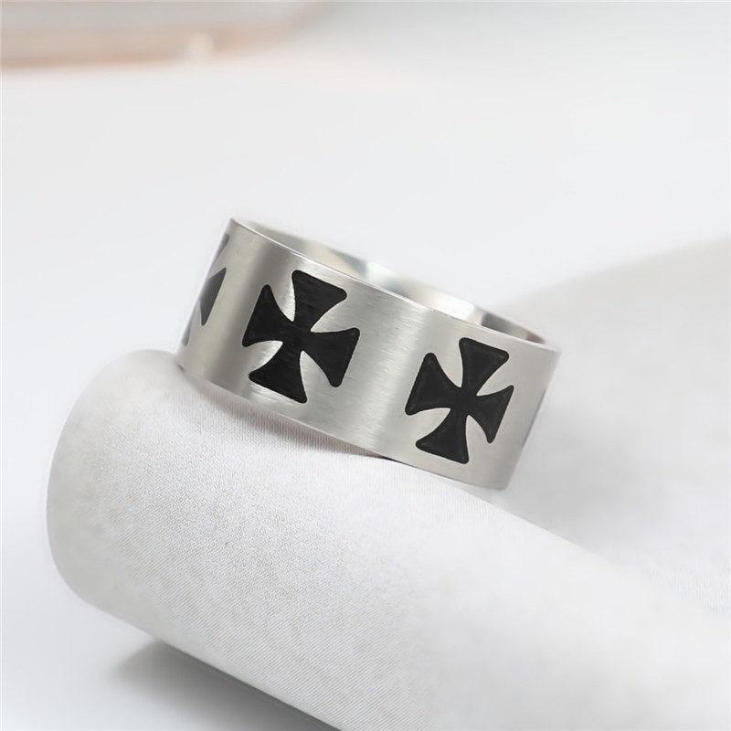 Knights Templar Commandery Ring - Stainless Steel Black Cross