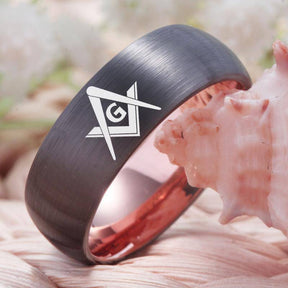 Master Mason Blue Lodge Ring - Gunmetal With Rose Gold Tungsten Personalizable