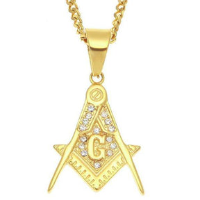 Master Mason Blue Lodge Necklace - Zirconia Stainless Steel Square Compass G Pendant