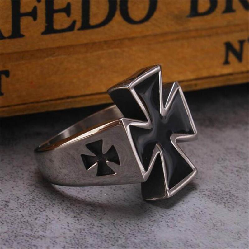 Knights Templar Commandery Ring - 25mm Stainless Steel Black Cross