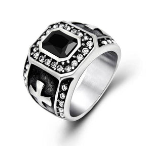 Knights Templar Commandery Ring - Zirconia Cross (Black/Red)