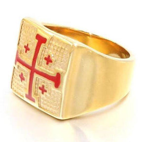 Knights Templar Commandery Ring - Jerusalem Cross (Gold/ White)