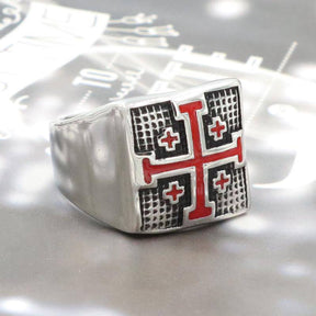 Knights Templar Commandery Ring - Jerusalem Cross (Gold/ White)