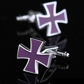 Knights Templar Commandery Cufflink - Purple Silver Cross