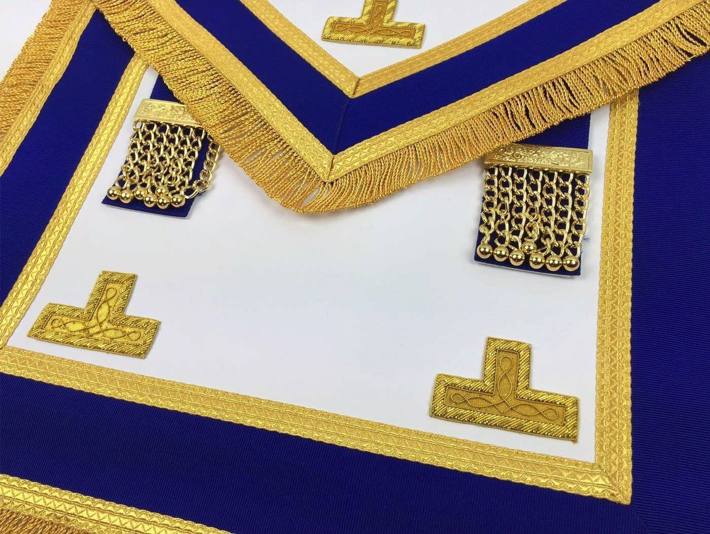 Provincial English Regulation Apron - Royal Blue with Gold Fringe - Bricks Masons