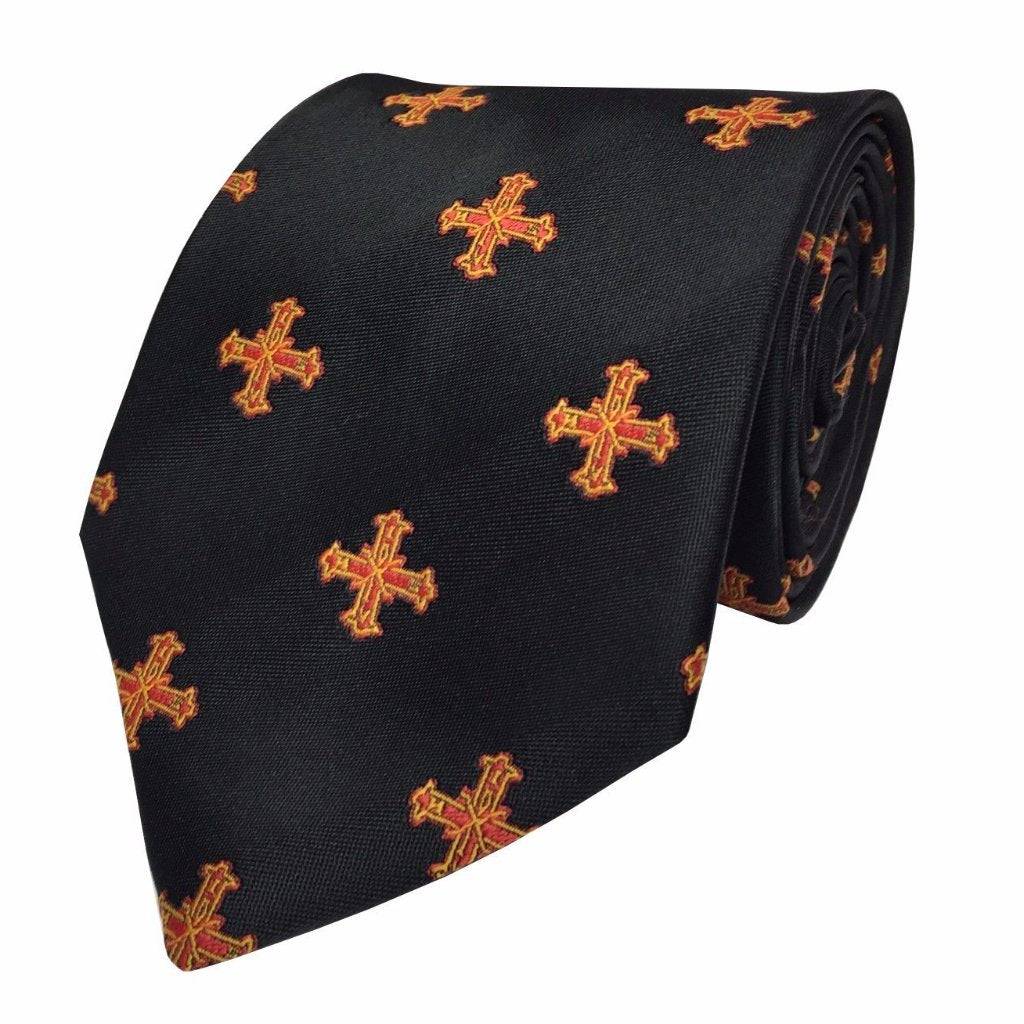 Red Cross of Constantine Necktie - Black Machine Embroidered - Bricks Masons
