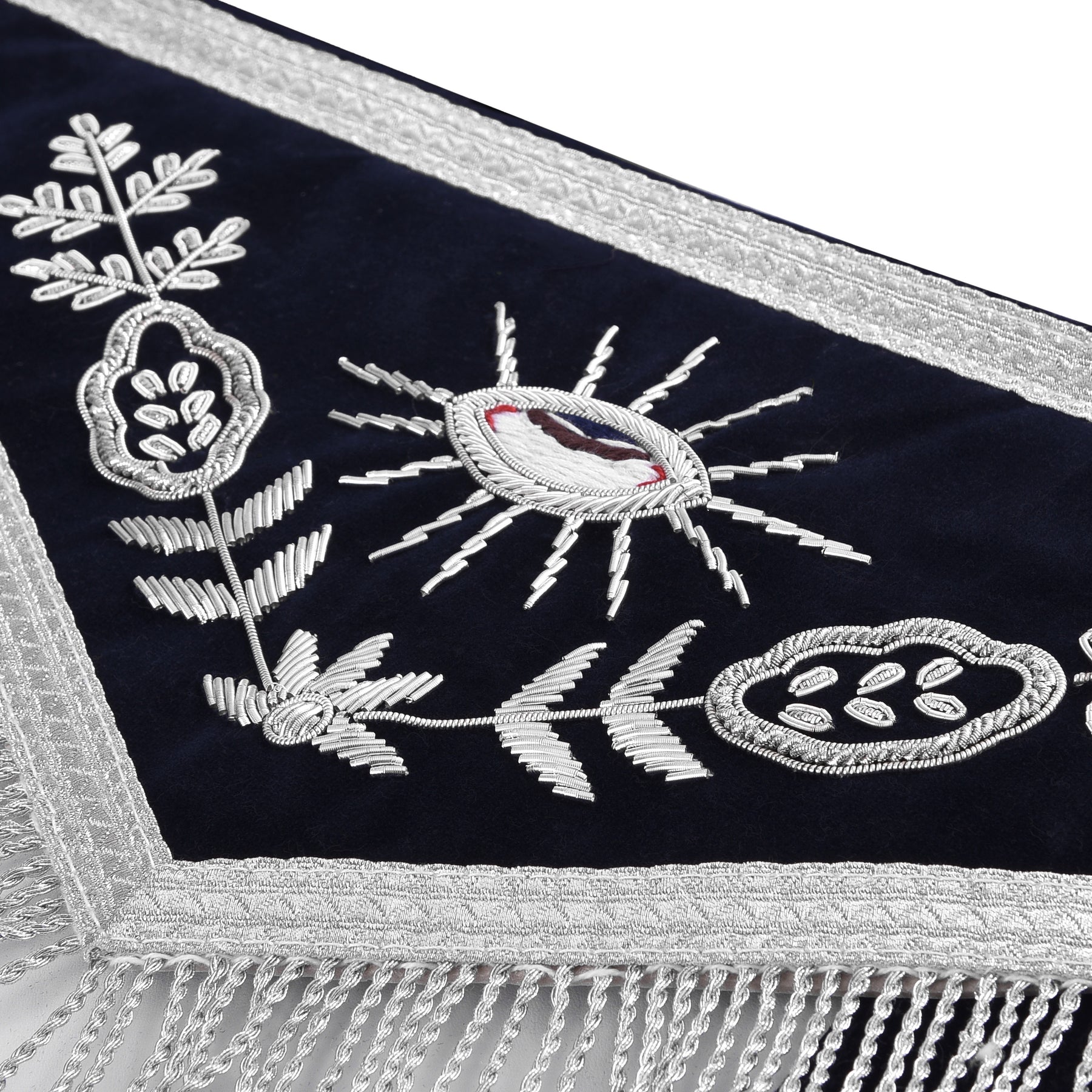 Secretary Blue Lodge Officer Apron - Dark Blue With Silver Hand Embroidery Bullion - Bricks Masons