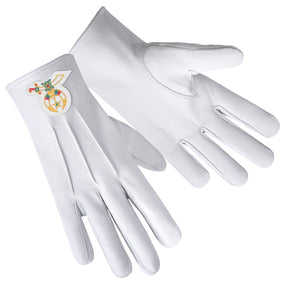 Shriners Glove - White Leather With Gold Emblem - Bricks Masons