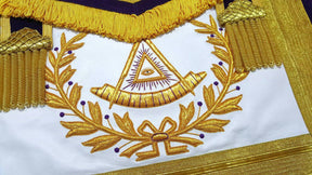 Past Master Blue Lodge Apron - Purple Velvet Gold Hand Embroidery