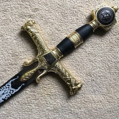 Knights Templar Commandery Sword - King Solomon Gold Ark of the Covenant Gold W/ Plaque 48.6"