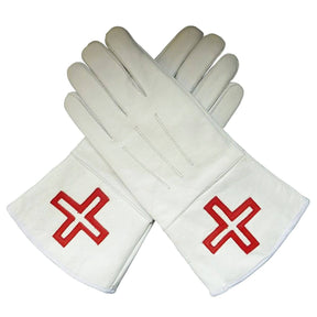 St. Thomas of Acon Gauntlet - White Leather with Red Cross - Bricks Masons