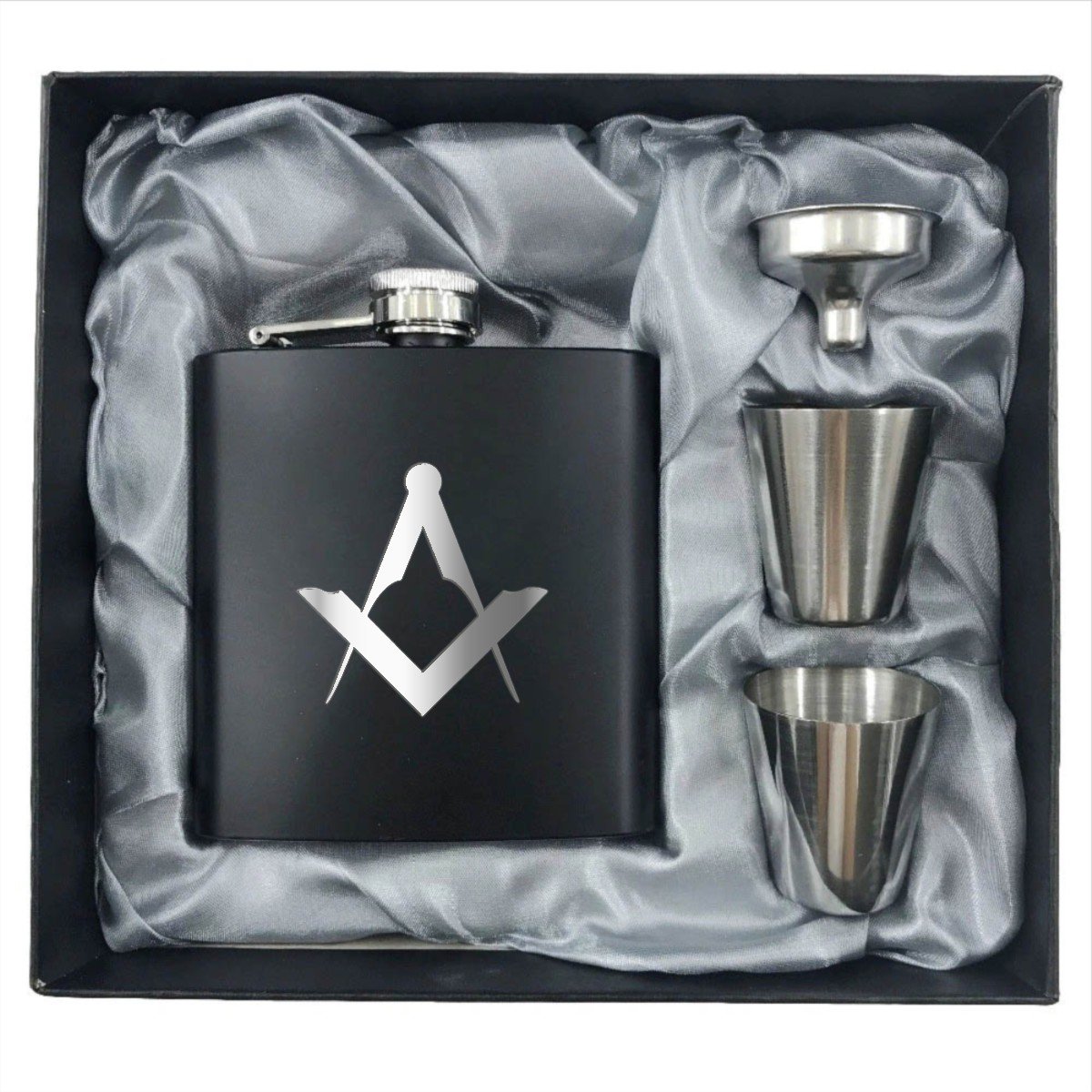 Master Mason Blue Lodge Flask - 2 Shot Glasses & Funnel