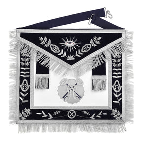 Treasurer Blue Lodge Officer Apron - Dark Blue With Silver Hand Embroidery Bullion - Bricks Masons