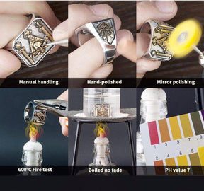 Widows Sons Ring - Gothic Skull and Bones Moon Sun - Bricks Masons