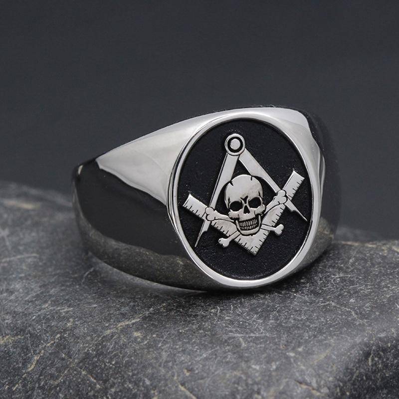 Widows Sons Ring - Skull and Bones 925 Sterling Silver - Bricks Masons