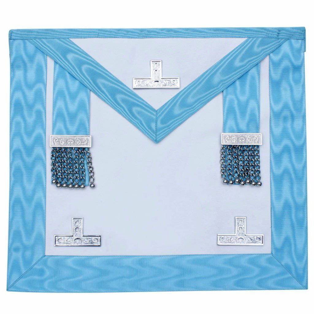 Worshipful Master Craft English Regulation Apron - White & Turquoise Moire - Bricks Masons