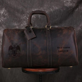 32nd Degree Scottish Rite Travel Bag - Wings Down Genuine Vintage Leather - Bricks Masons