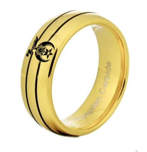 Shriners Ring - Gold Rounded Tungsten - Bricks Masons